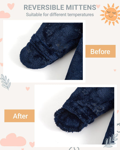 Baby Schneeanzüge mit Kapuze, Baby Overall Winter Fleece Strampler Neugeborenen Junge und Mädchen Einteiler Anzug für 0-12 Monate