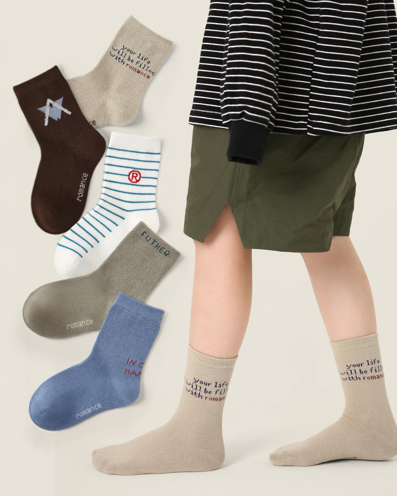 Kyopp 10 Paar Socken Kinder Mädchen und Jungen Klassisch Socken Lustig Cotton Socken Crew Socks Winter/Sommer