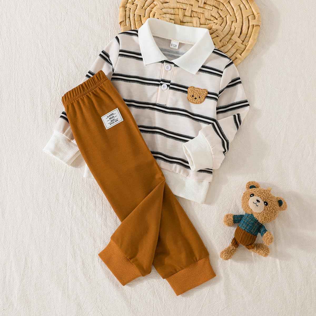 Toddler Baby Boys Clothing Outfits Long Sleeve Turn-Down Collar Plain / Checked Sweatshirt and Trousers 2 Pieces Autumn Winter Tracksuit Set