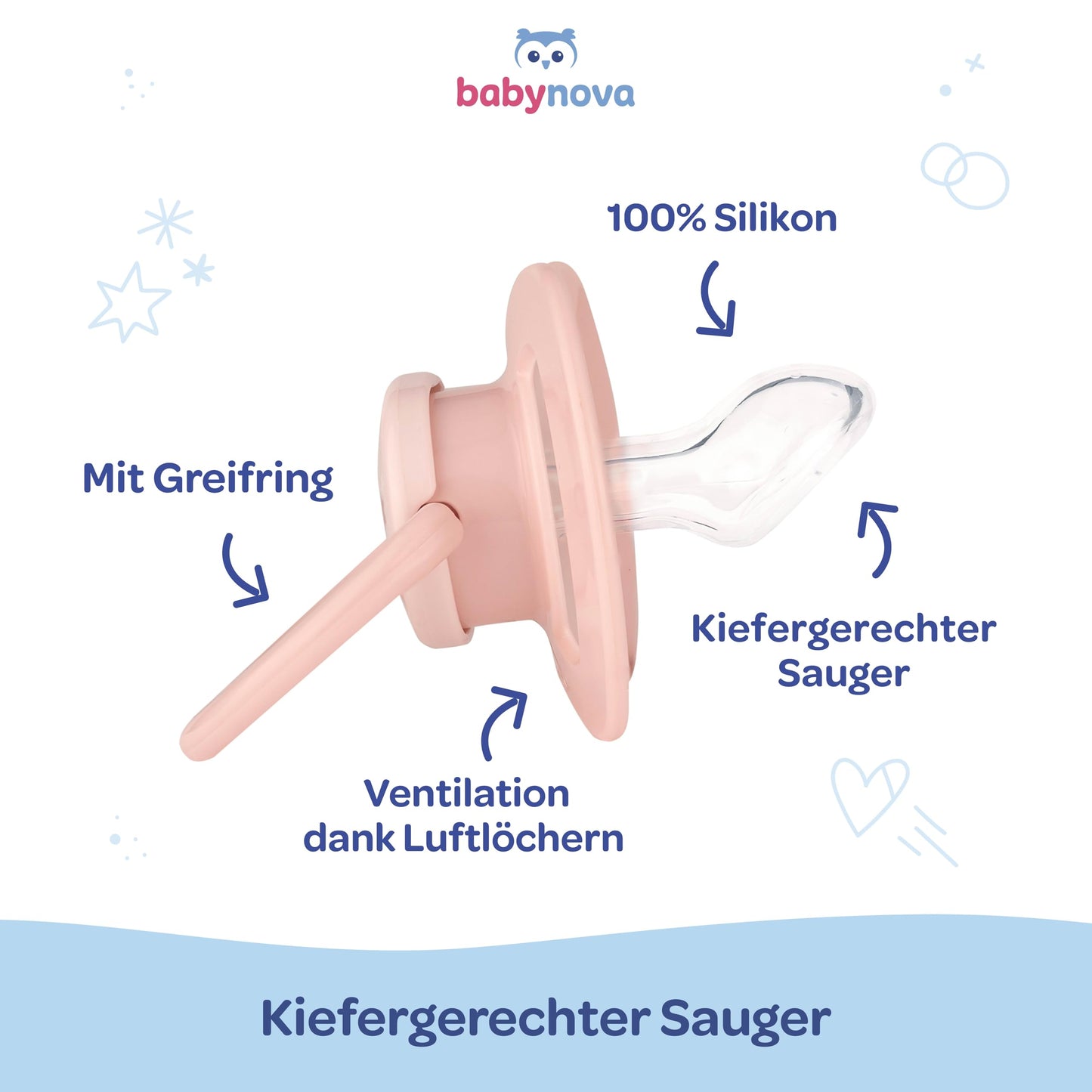 babynova Silikon Schnuller 2er-Set mit Sterilisationsbox - Schnuller Größe 1, 0-6 Monate - kiefergerechter Nuckel – BPA-frei – Made in Germany - Elefanten