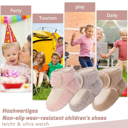 Baby Newborn Fleece Bootie, Winter Warm Non-Slip Soft Sole Winter Shoes, Sock Shoes, Cute Adjustable Crawling Shoes, Prewalker Boots for Girls and Boys, Toddler Size 0-18 Months