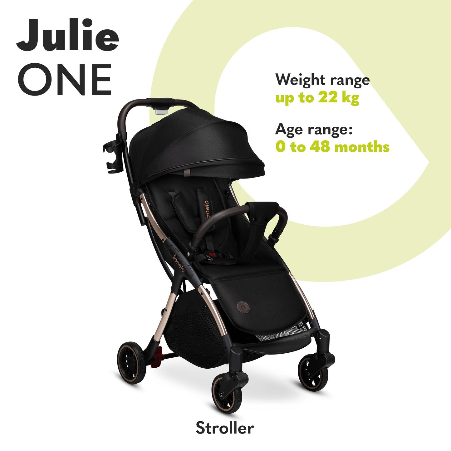 LIONELO Julie One Buggy Pushchair up to 22 kg, Adjustable Backrest and Footrest, Mosquito Net, Leg Warmer, Drink Holder and Transport Bag, Foldable
