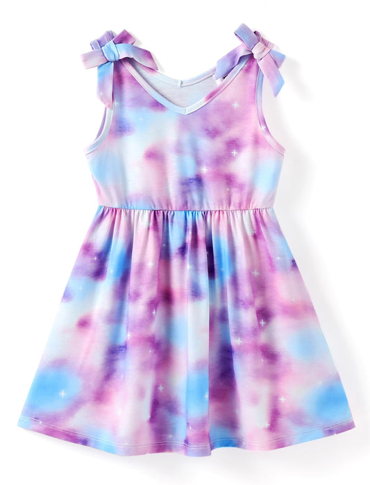 PATPAT Mädchenkleid ärmellos, Baby Mädchen Kleid mit Schleife an den Schulterträgern für Geburtstag, Party, Bankett, Hochzeit, Urlaub, Bunt