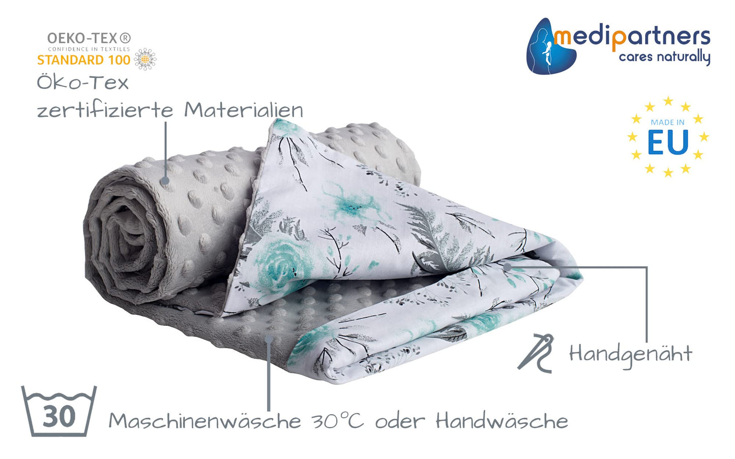 Medi Partners Babydecken Baby 100% Baumwolle Krabbeldecke Babydecke 75x100cm doppelseitig Kinderbett Minky Kuscheldecke Kinderwagen (REH mit grauem Minky)