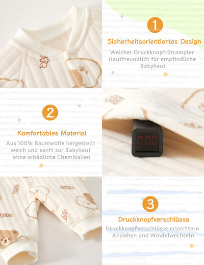 Neugeborener Unisex Strampler, Langarm-Overall, 100 % Baumwolle, weich und bequem, für Babys, Oberbekleidung und Nachtwäsche, geeignet für alle Jahreszeiten