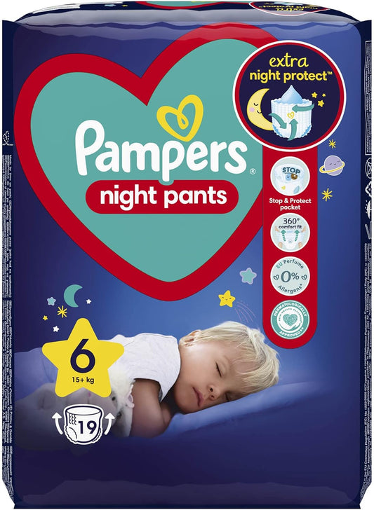 Pampers Night Pants Windeln Größe 6 (15+ kg), 19 Windeln, Nachtwindeln bieten Schutz Die ganze Nacht
