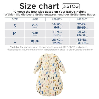 Duomiaomiao 3.5 Tog Baby Sleeping Bag, 100% Cotton Baby Sleeping Bag, Winter, Girls Newborn, Boys Sleeping Bag, Warm Newborn Children (100)