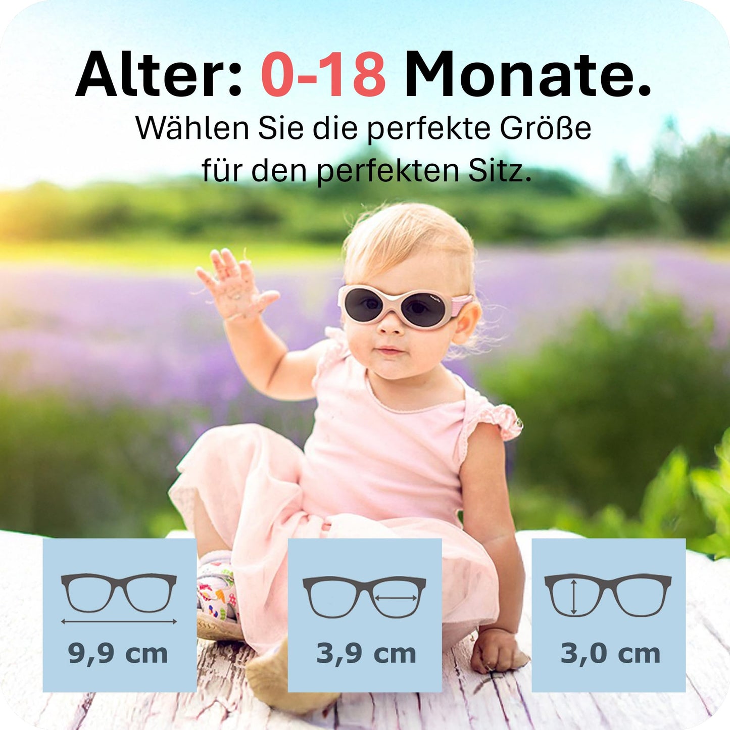 Mausito BABY Sonnenbrille 0-18 Monate Mädchen I VERGLEICHSSIEGER Sonnenbrille Baby 100% UV-Schutz I BIEGSAM & verstellbares Band I Schadstofffrei I Europäisches Design für Kinder gemacht