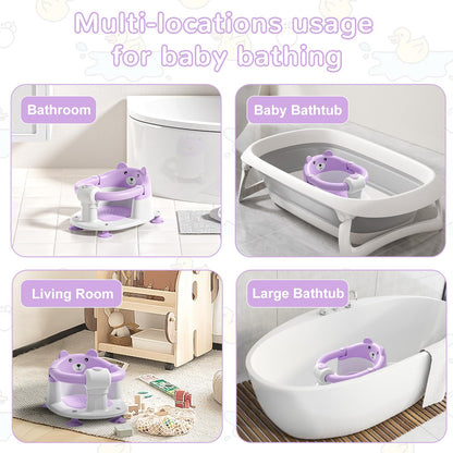 Baby Bath Seat from 6 Months, Bear Non-Slip Bath Seat Baby with 4 Suction Cups and Cushions for Toddlers and Newborns, Safe Portable Bath Chair for Shower or Bathtub, Pink