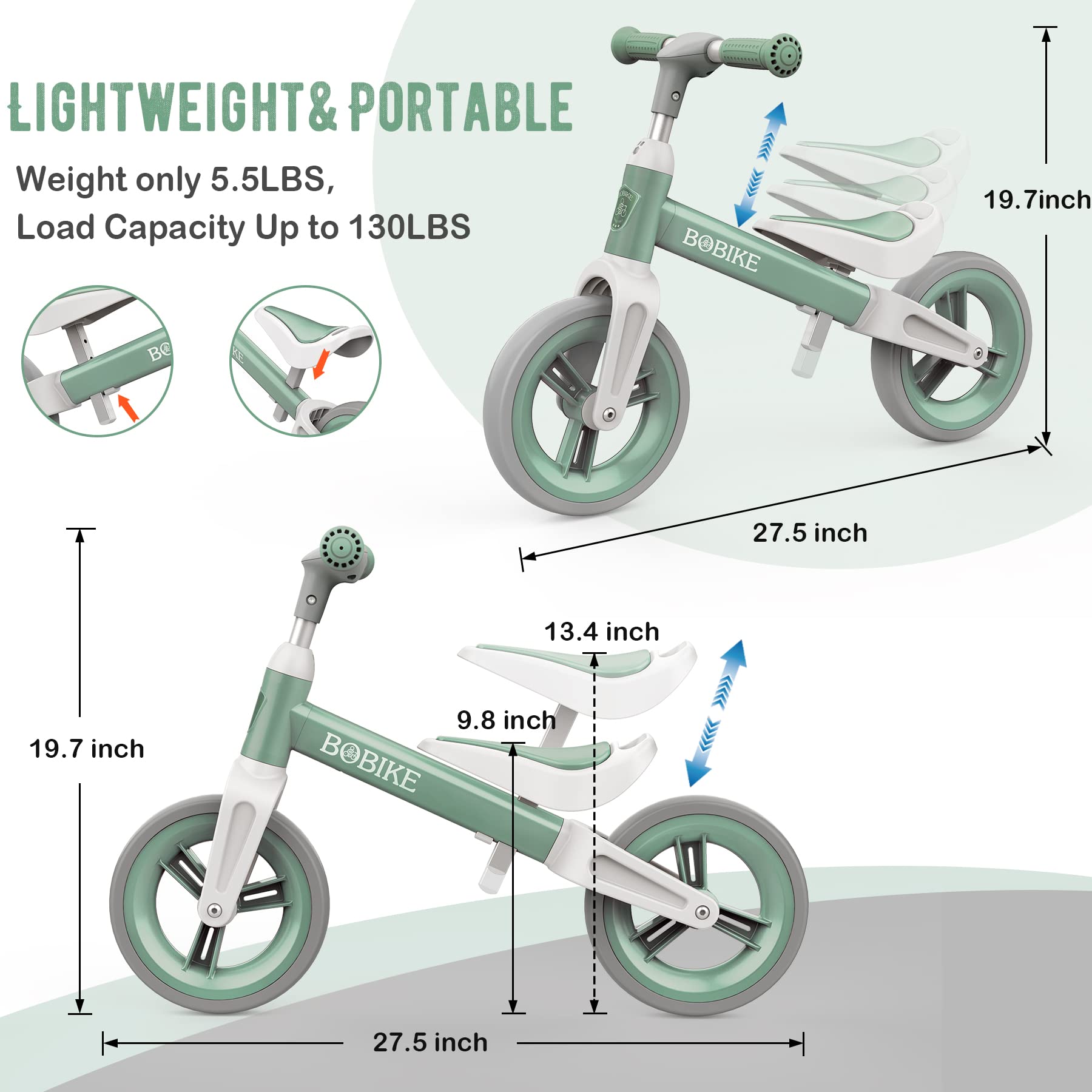 MHCYLION Laufrad ab 1.5-4 Jahre bis zu 25 kg, Lenkrad und Sattel höhenverstellbar, Lenkradschloss, Ultraleicht Kinderlaufrad Balance Fahrrad für Jungen Mädchen - Meloni2