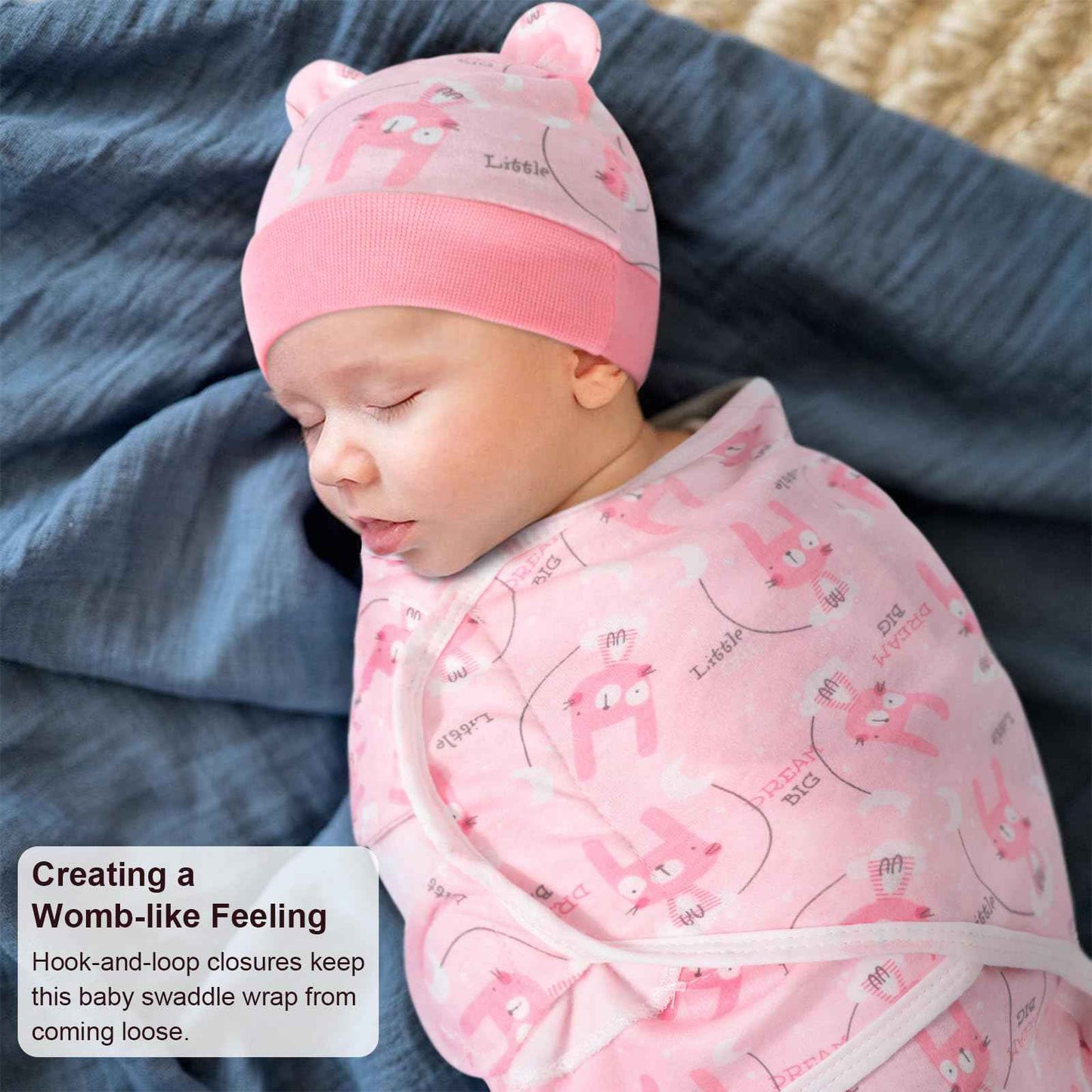 DRESHOW Neugeborene Swaddle Decke Hut Set Baby Gedruckt Swaddles Säugling Einstellbar Schlafsack für 0-3 Monate Mädchen Jungen
