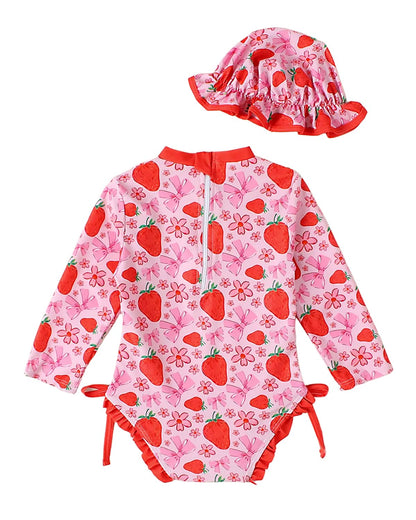 Baby Badeanzug Mädchen mit Sonnenhut Langarm UV Schutz Badebekleidung Für Baby-Mädchen Bademode Schwimmanzug