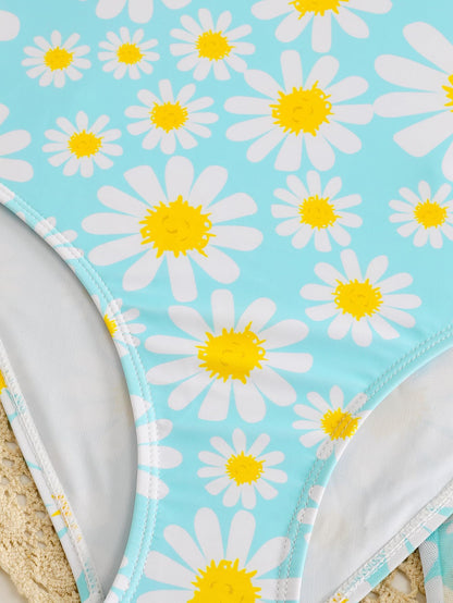 JiAmy Mädchen EIN Stück Badeanzug mit Rüschenrock Sommer Strand Badeanzug Daisy Floral Mädchen Bademode für 8-12 Jahre (120-160cm)