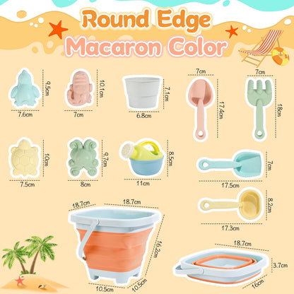 Euakee Sand Toy for Children, 11 Pieces Sand Toys with Foldable Bucket, Sanity Toy Set, Sand Toy Beach, Sandpit Toy for Children 3 4 5 6 7 Years (Orange)