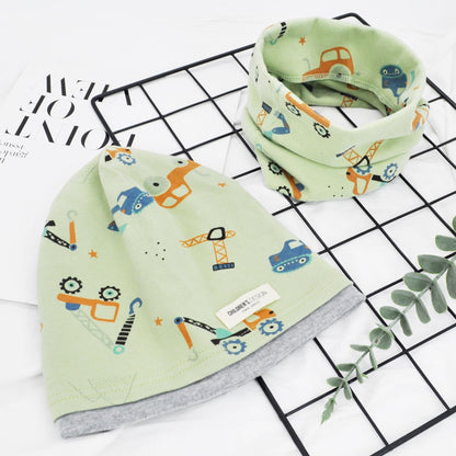 Kinder Beanie Mütze & Loop Schal Set, 95% Baumwolle Mütze Schal Set Mädchen Jungen 2-8 Jahren, Schlauchschal Warme Wintermütze Strickmützen für Herbst Winter Frühling