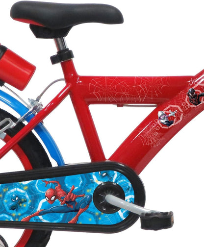 A.T.L.A.S. Jungen Kinderfahrrad Elo für Kinder, 16 Zoll Marvel, ausgestattet mit 2 Bremsen, dekorativer Frontplatte, hinterer Kanister und Spiderman-Helm, Rot wie abgebildet, 16'' - Meloni2