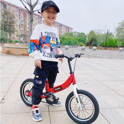 Qiani Laufrad 2 in 1 für Kinder ab 2 3 4 5 6 7 Jahre,Kinderlaufrad mit Bremse,Stützräder,Pedalen,Luftreifen und Seitenständer,Kinderfahrrad 12 14 16 Zoll - Meloni2