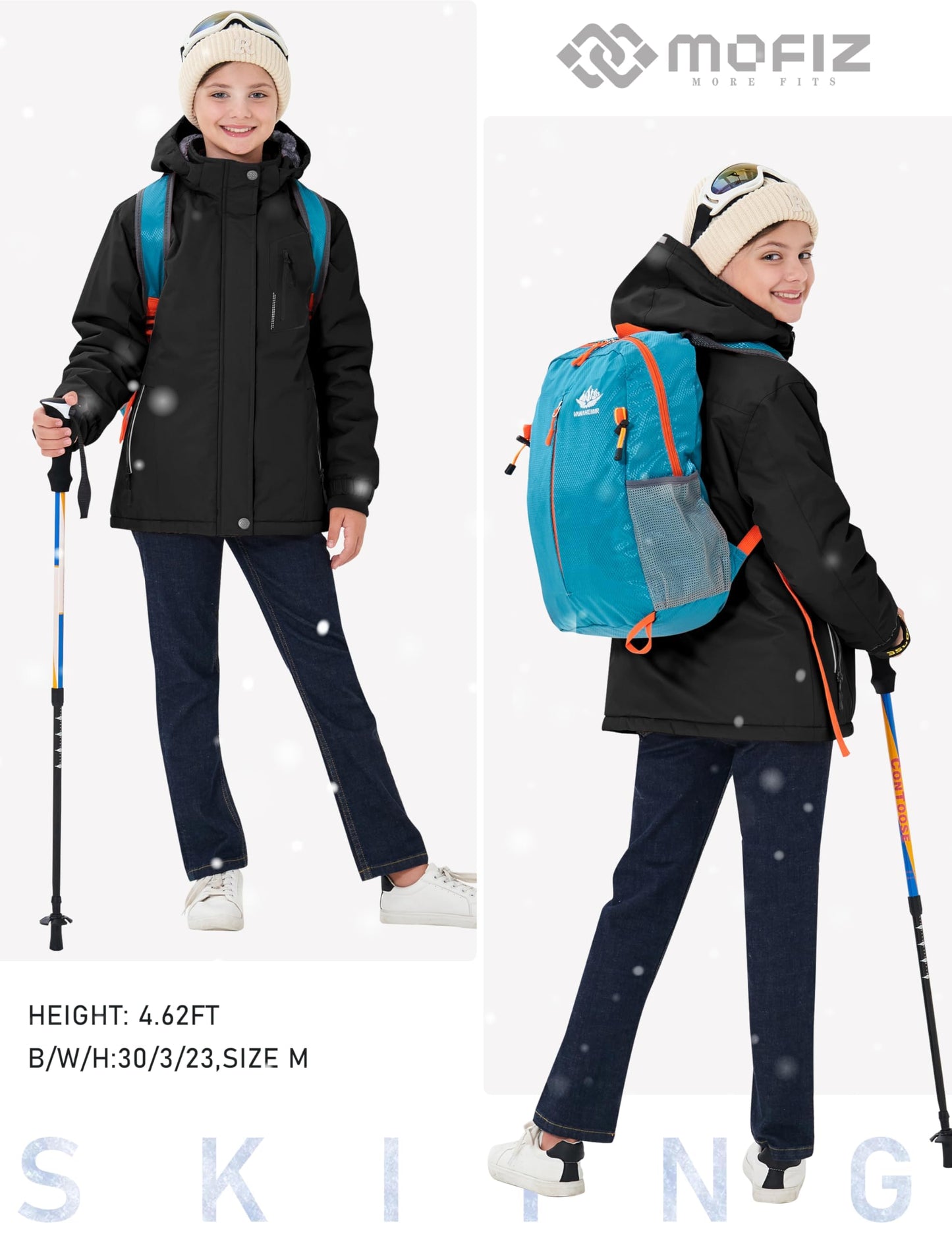 MoFiz Girls' Winter Jacket, Ski Jacket, Children's Softshell Jacket, Fleece Lining, Windproof, Outdoor Jacket with Hood