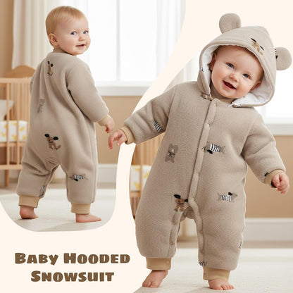 Baby Winter Schneeanzug Neugeborenen Winter Strampler mit Kapuze Fleece Winteranzug Kinder Mädchen Jungen Langarm Overall für 0-12 Monate