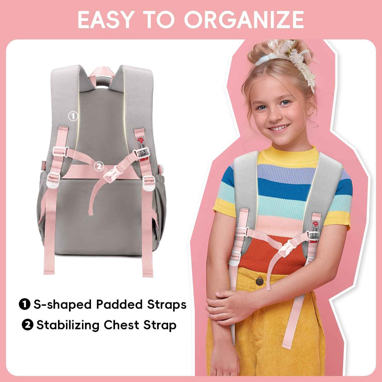 School Backpack Teenager - 36L School Bag for Girls from 5th Grade, Large Backpack for Middle and High School, Casual Children's Backpack with Cute Pendant and Trolley Strap, black, Rucksack