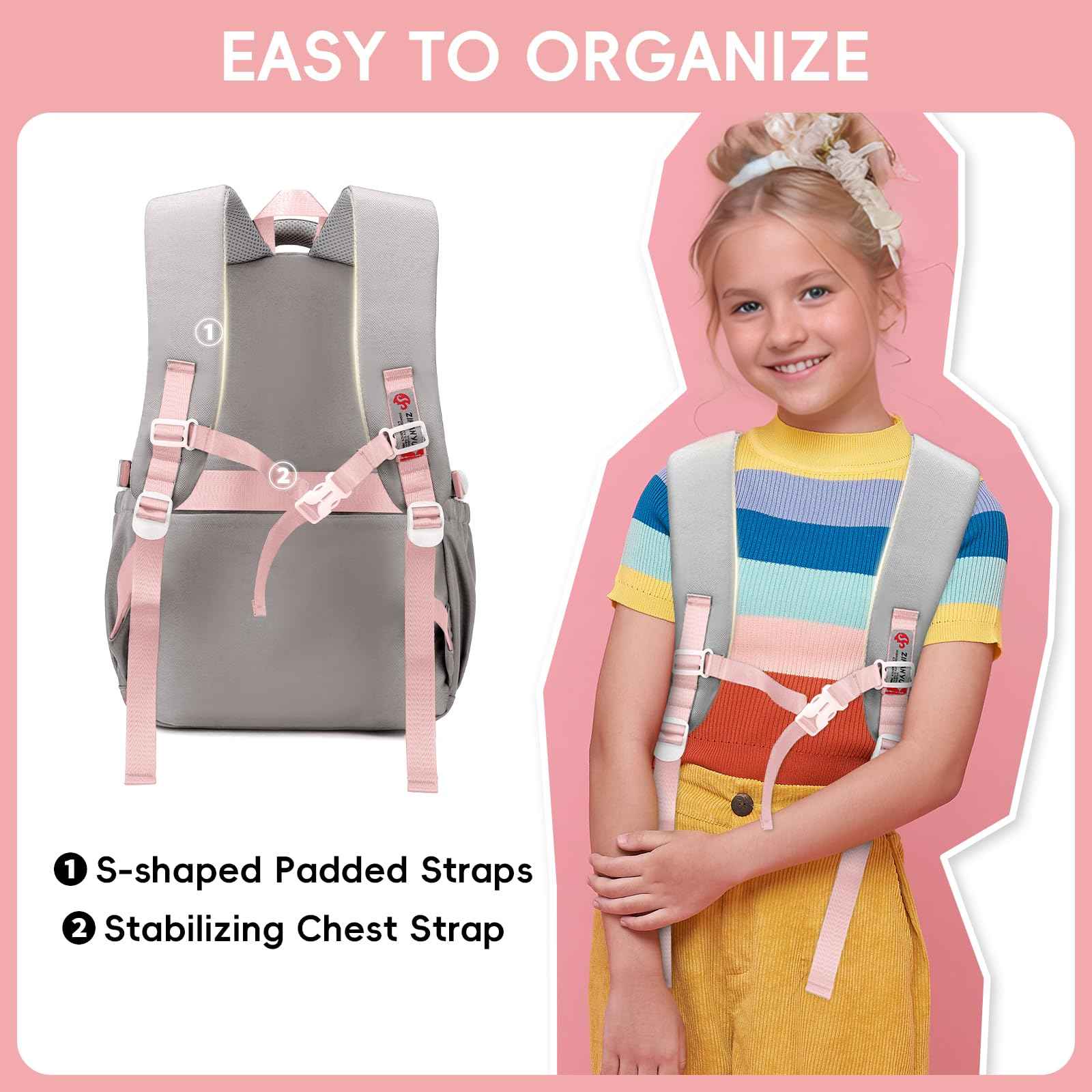 School Backpack Teenager - 36L School Bag for Girls from 5th Grade, Large Backpack for Middle and High School, Casual Children's Backpack with Cute Pendant and Trolley Strap, black, Rucksack
