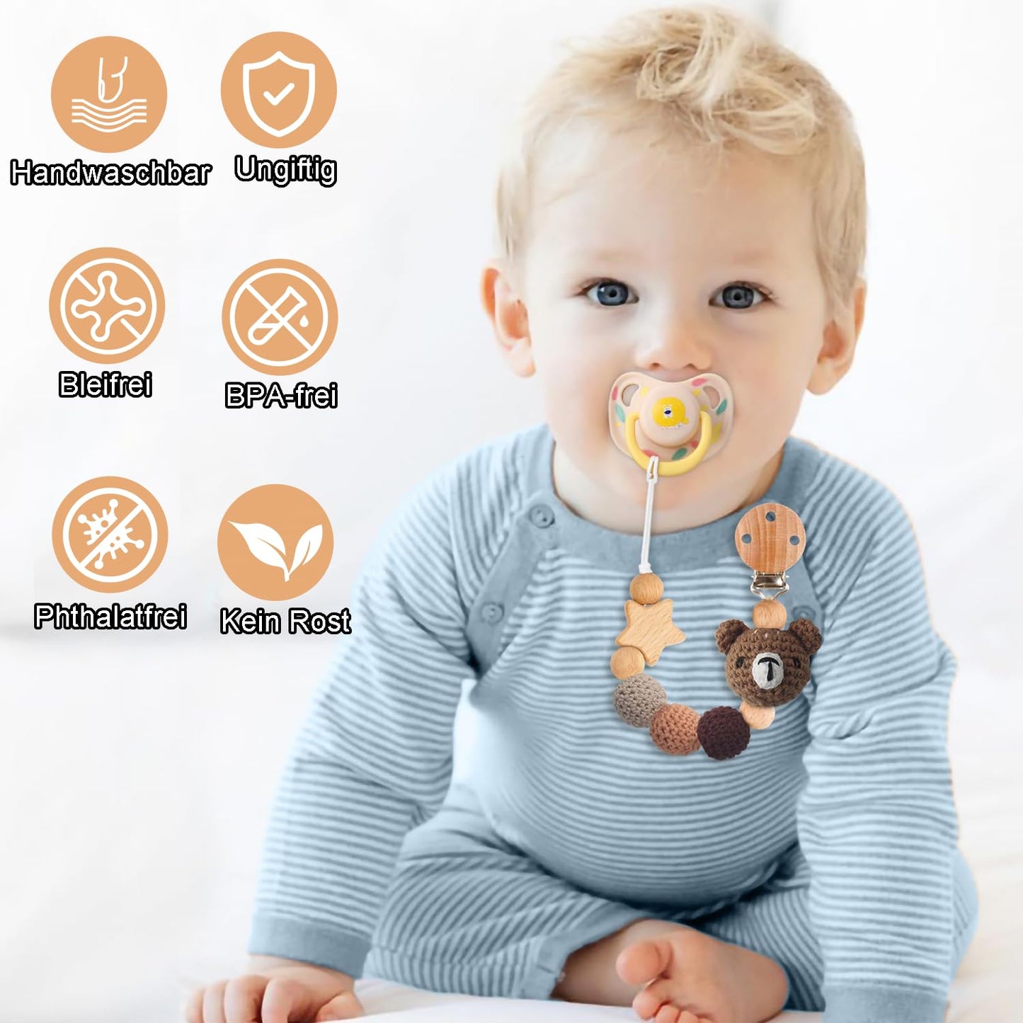 Handgemachte Bär Design Schnullerkette Cup Catcher BPA-frei Sicherheitsgurt für Verstellbarer Kinderwagenkette zum Aufhängen von Trinkbecher Halteriemen für Kinderwagen
