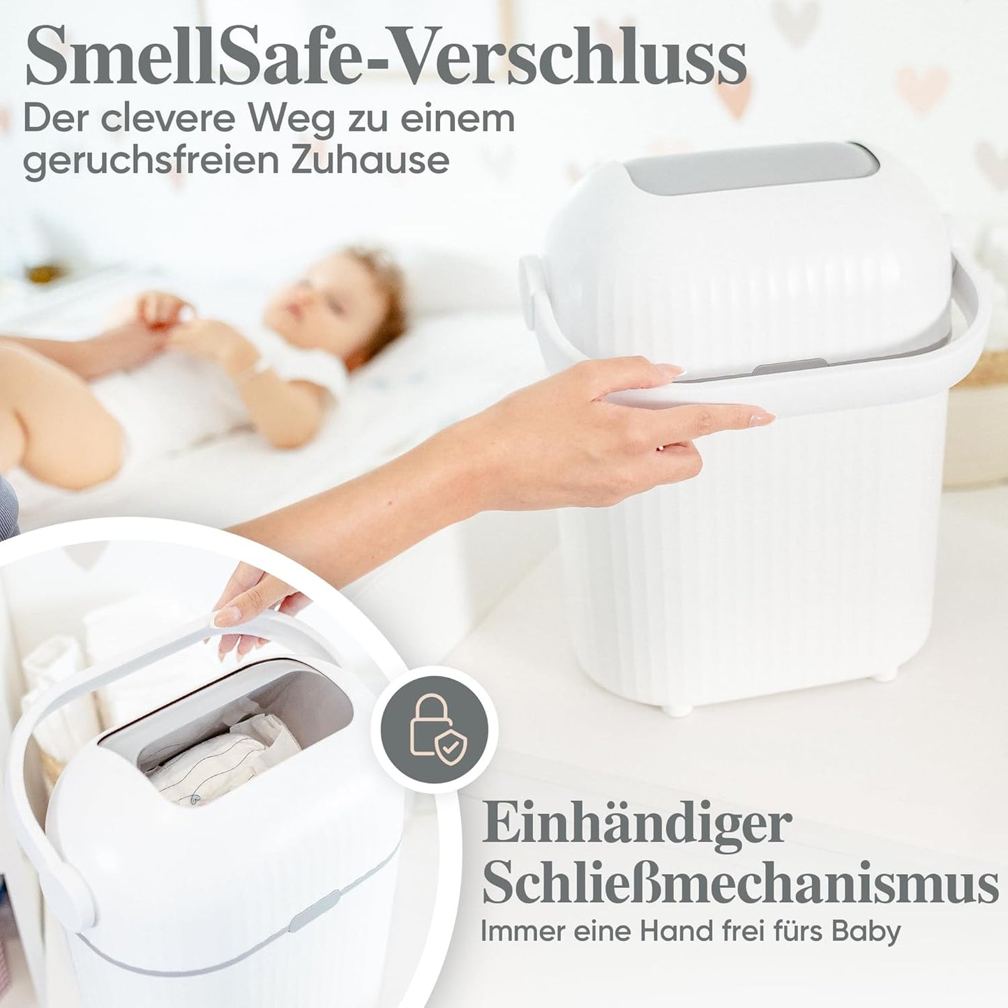 katmare Nappy Bin [Odour-Proof] Small Changing Table Nappy Bin 9 L - Nappy Bin without Cassette Odour-Proof Changing Bin Nappies Baby Accessories Changing Table