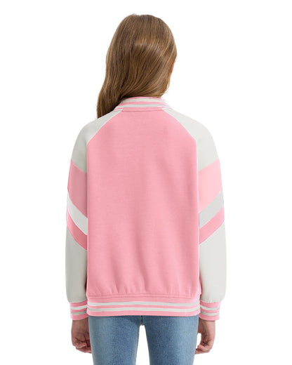 Rolanko Girls Baseball Jacket Boys Varsity Style Sweat Jacket with Pockets for School Bomber Coat for Children 