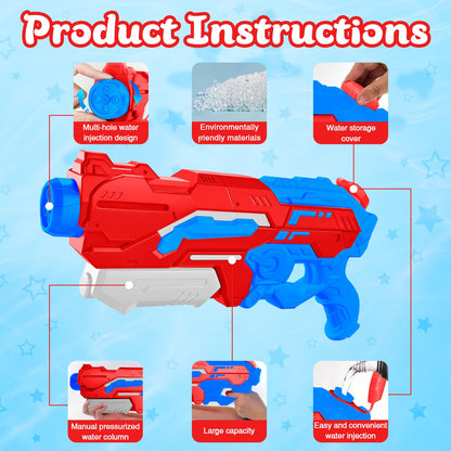 Wasserpistole Kinder – 1200ML Wasserspritzpistole mit 8–10m Reichweite, Outdoor Spielzeug für Sommer, Strand, Pool & Garten – Wasserblaster große reichweite für Jungen & Mädchen (Rot)