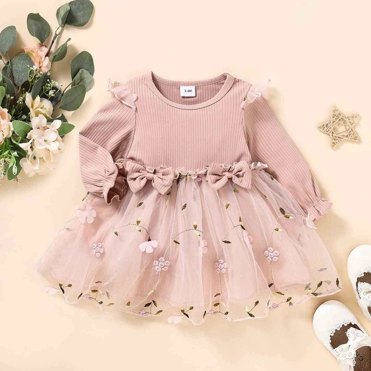 Toddler Baby Girl Clothing Set Long Sleeve Ruffle Daisy Printed Tulle Tutu Skirt One Piece Romper Dress Autumn Outfit