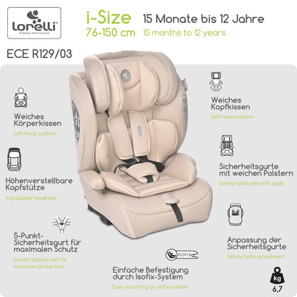 Lorelli Auto Kindersitz Rio mit Isofix, i-Size 76-150 cm, Mitwachsender Autositz für Kinder, Babysitz, Autokindersitz, Verstellbare Kopfstütze, 5-Punkt-Sicherheitsgurt, Ginger - Meloni2