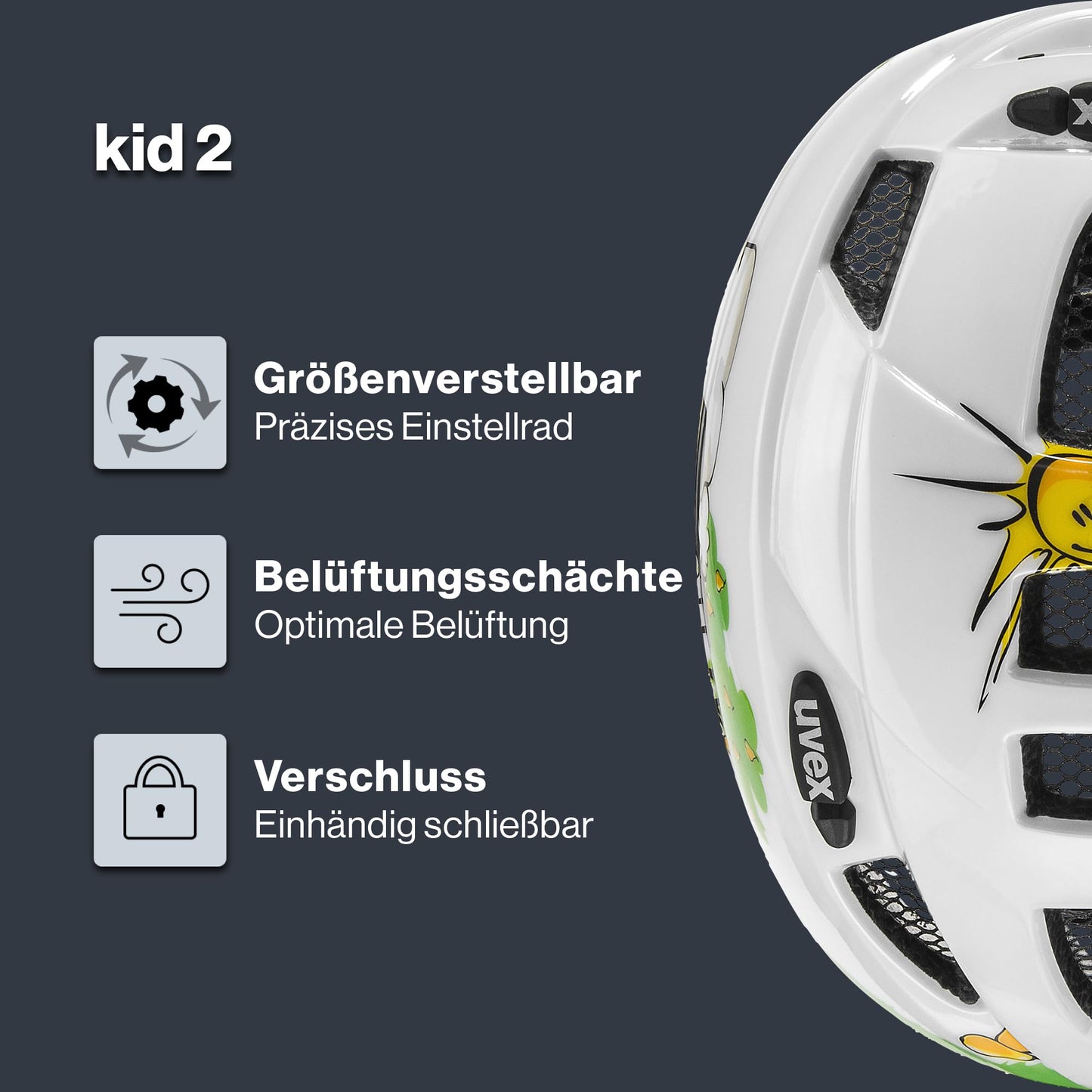 uvex Kid 2 - Lightweight bicycle helmet for children - individual size adjustment - expandable with LED light 