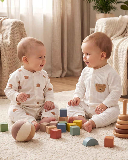 WYTbaby Baby Strampler Neugeborene Baumwolle Jumpsuit 2er-Pack Langarm Einteiligen Overall Kleidung für Baby Junge und Mädchen 0-12 Monate