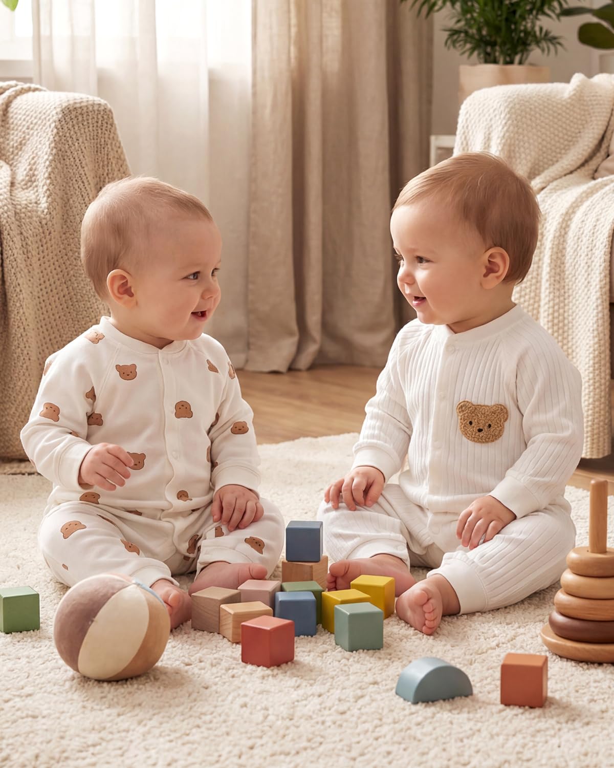 Baby Strampler Neugeborene Baumwolle Jumpsuit 2er-Pack Langarm Einteiligen Overall Kleidung für Baby Junge und Mädchen 0-12 Monate