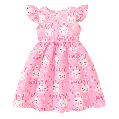 JiAmy Girls' Dress Ruffle Short Sleeve Unicorn Cartoon Prints Colourful Tulle Dresses Toddler Spring Summer Party Princess Clothing for Girls 18 Months - 8 Years