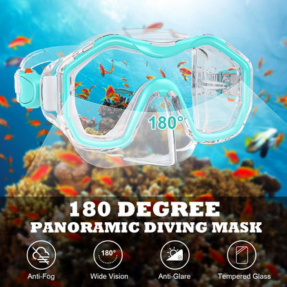 JEMULICE Taucherbrille Kinder, Schwimmbrille Kinder Schnorchelmaske für Jungen Mädchen, Tauchmaske mit Nasenabdeckung 180°Panorama HD Anti Nebel Anti-Leck Schwimmmaske für Kinder 4-16 Jahre