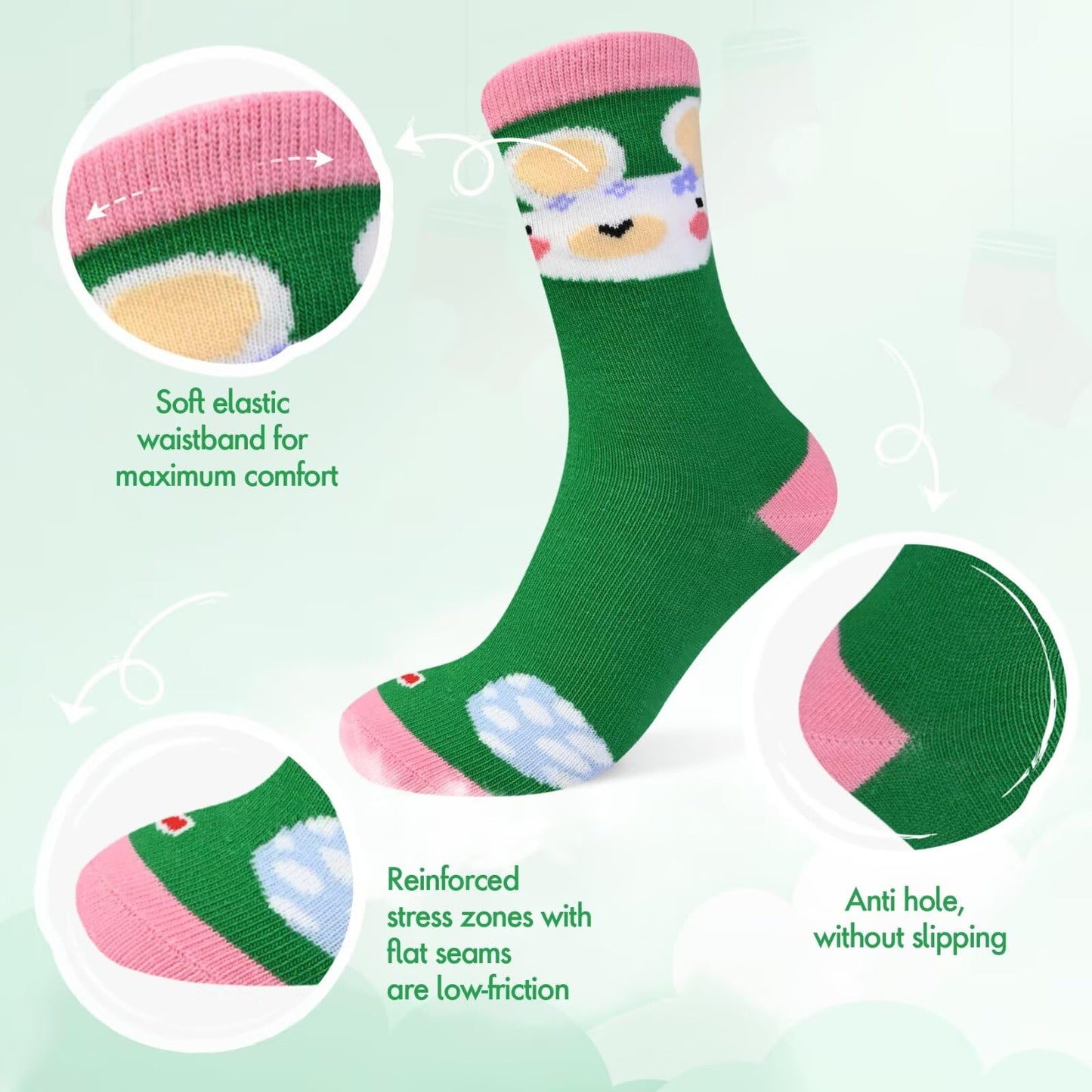 TUUHAW 10 Paar Kinder Socken für Mädchen und Jungen Socken Mit Motiv Schulkind Baumwolle Socken Bunt Gr. 23-38