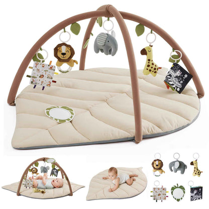 Blissful Diary Spielbogen Baby, Übergroßes Blattförmiges Spieldecke Baby Gym Activity Decke mit 6 Abnehmbare Spielzeuge, krabbeldecke Unverzichtbare Babygeschenke, Waldgrün