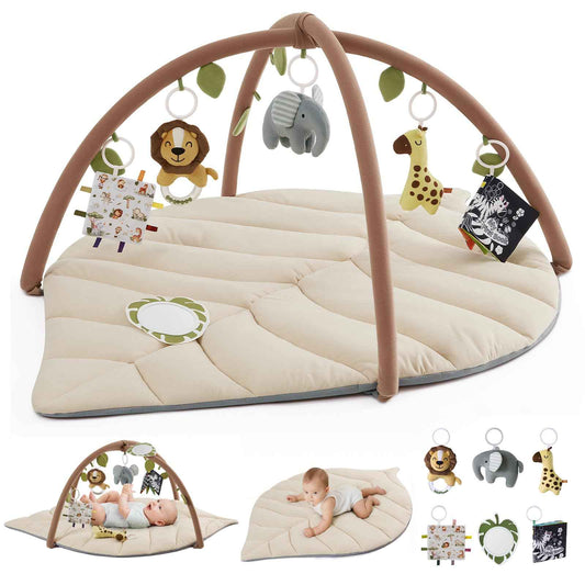 Blissful Diary Spielbogen Baby, Übergroßes Blattförmiges Spieldecke Baby Gym Activity Decke mit 6 Abnehmbare Spielzeuge, krabbeldecke Unverzichtbare Babygeschenke, Waldgrün