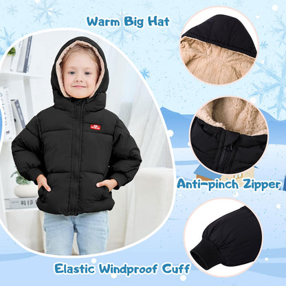 kids4ever Baby Winter Jacket Coat Zip Hooded Jacket Windproof Warm Fleece Outerwear Snowsuit with Two Pockets for Boys Girls 12 Months - 5 Years