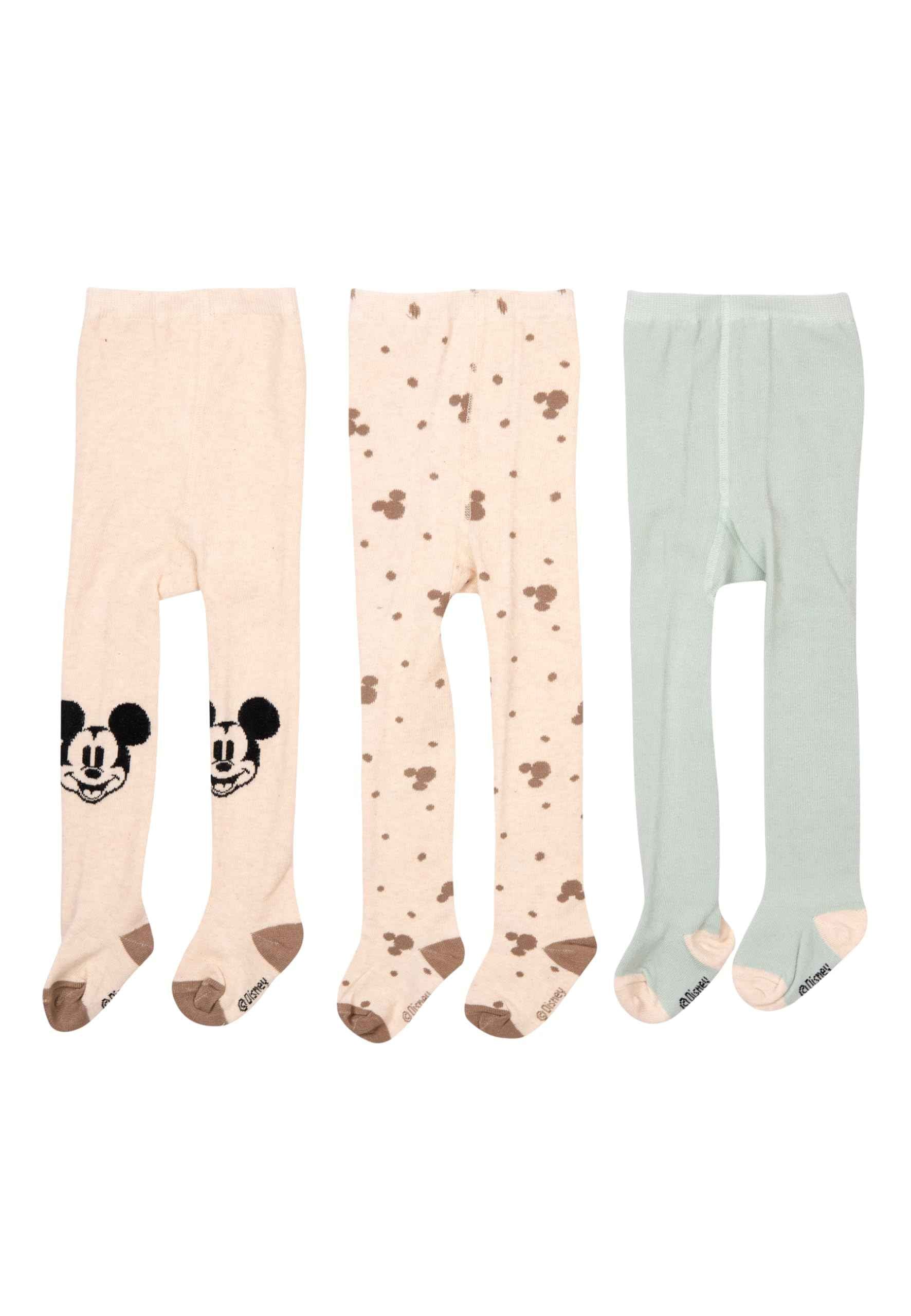 United Labels Disney Mickey Mouse Baby Tights for Boys and Girls - Baby Tights Baby Clothing Brown Light Green (Pack of 3)