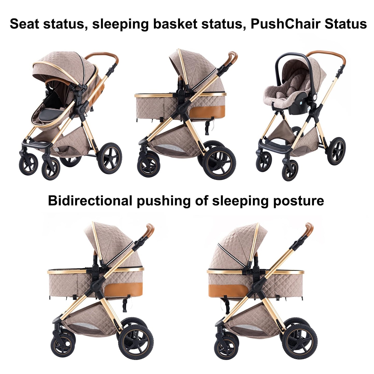 BEBBY 3-in-1 Kinderwagen KombiKinderwagen-Set 2-in-1 Buggy faltbar Luxus Hochlandschaft Neugeborenes Tragbarer Kinderwagen Zusammenklappbarer Kinderwagen Kinderwagen Travel System (D2-DEEPGREY)