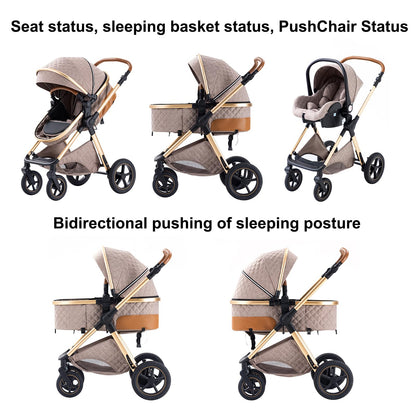 BEBBY 3-in-1 Kinderwagen KombiKinderwagen-Set 2-in-1 Buggy faltbar Luxus Hochlandschaft Neugeborenes Tragbarer Kinderwagen Zusammenklappbarer Kinderwagen Kinderwagen Travel System (D2-DEEPGREY)