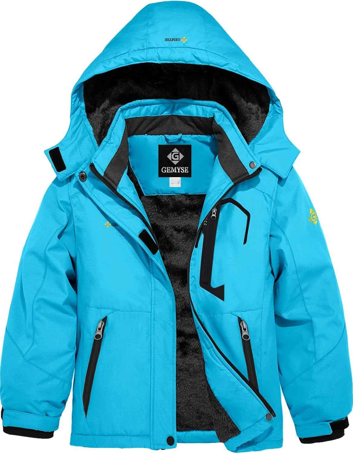 Gemyse Boys' Waterproof Ski Jacket, Windproof Fleece Jacket, Outdoor Winter Jacket, Rain Jacket with Hood