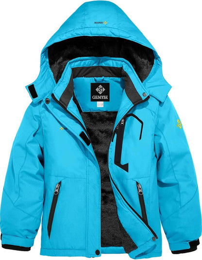 Gemyse Boys' Waterproof Ski Jacket, Windproof Fleece Jacket, Outdoor Winter Jacket, Rain Jacket with Hood