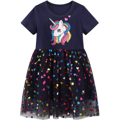 Baogaier Kleid Mädchen Pailletten Tüll Kleider Baumwolle Sommerkleid Sommer Frühling T-Shirt Tüllkleid Kinderkleid Gr. 92-122