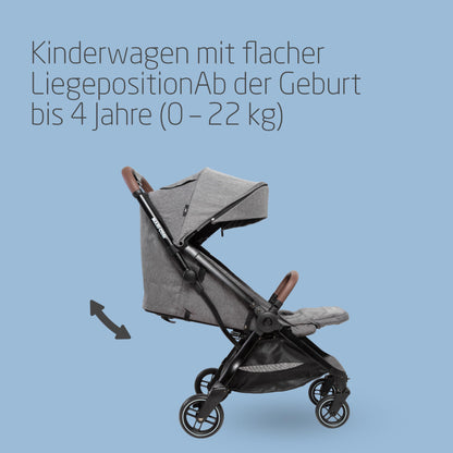 Maxi-Cosi Eva3 Pushchair, 0-4 Years, 0-22 kg, Baby Pram, Lightweight and Compact, Flat Reclining Position, 3 Reclining Positions, Automatic with 1 Hand Folding, Carry Strap, Select Grey