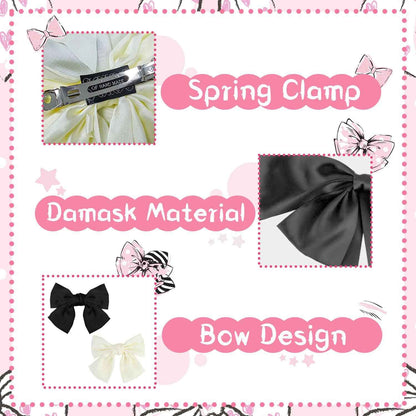Bow Hair Clip, Pack of 2 Women Hair Bows Large Bow Hair Clip French Hair Clips Girls Hair Clips (Black + White)