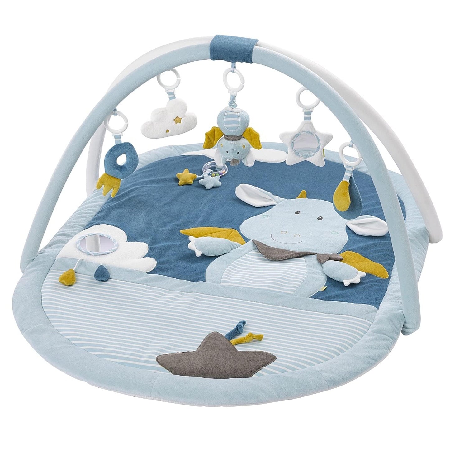 Fehn 3-D-Activity-Decke Spielbogen Peru – Baby Krabbeldecke mit 5 abnehmbaren Spielzeugen zum Greifen – Spieldecke für Babys und Kinder ab 0+ Monaten – Krabbelmatte als Geschenk zur Geburt