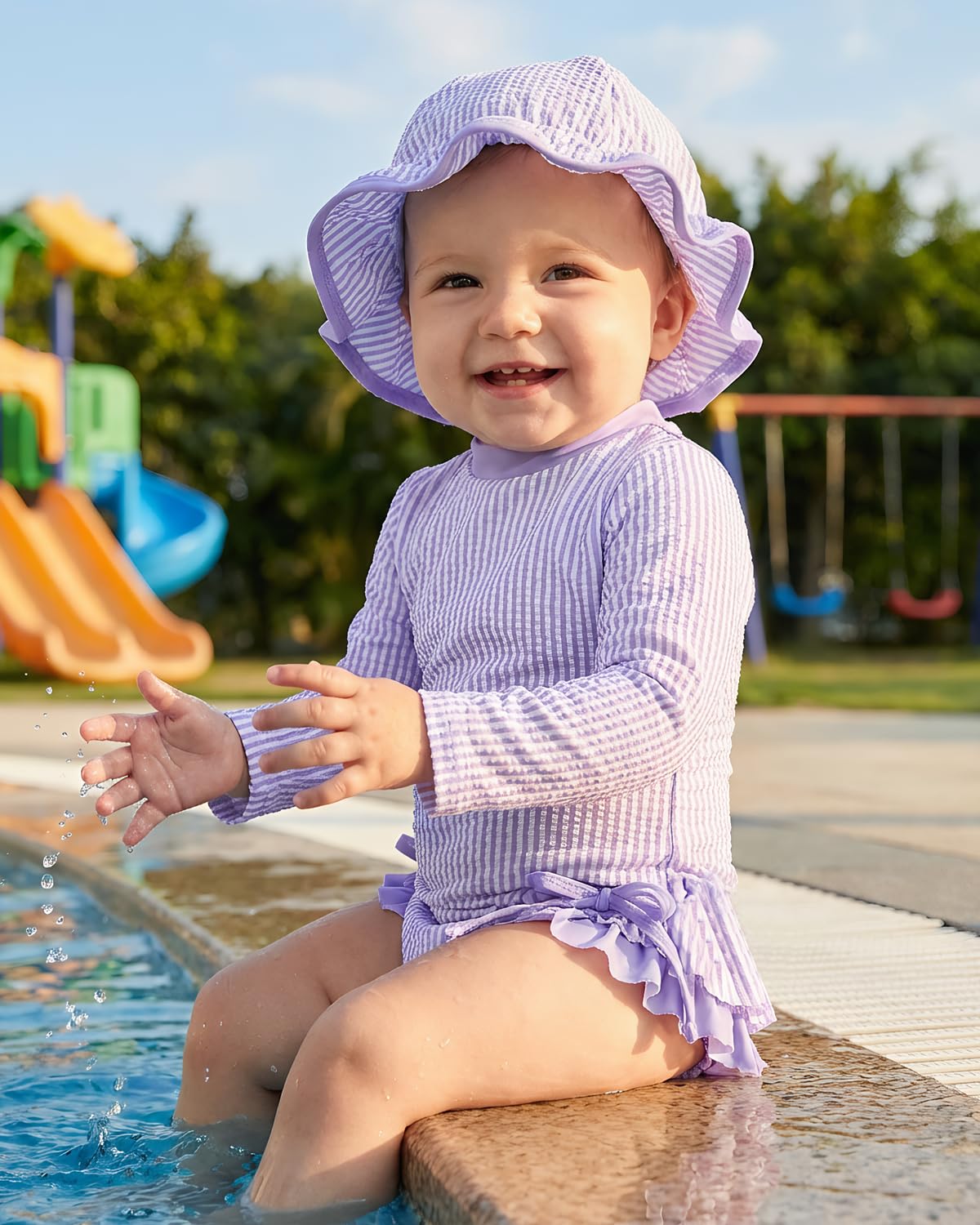 Baby Badeanzug Mädchen mit Sonnenhut Langarm UV Schutz Badebekleidung Für Baby-Mädchen Bademode Schwimmanzug